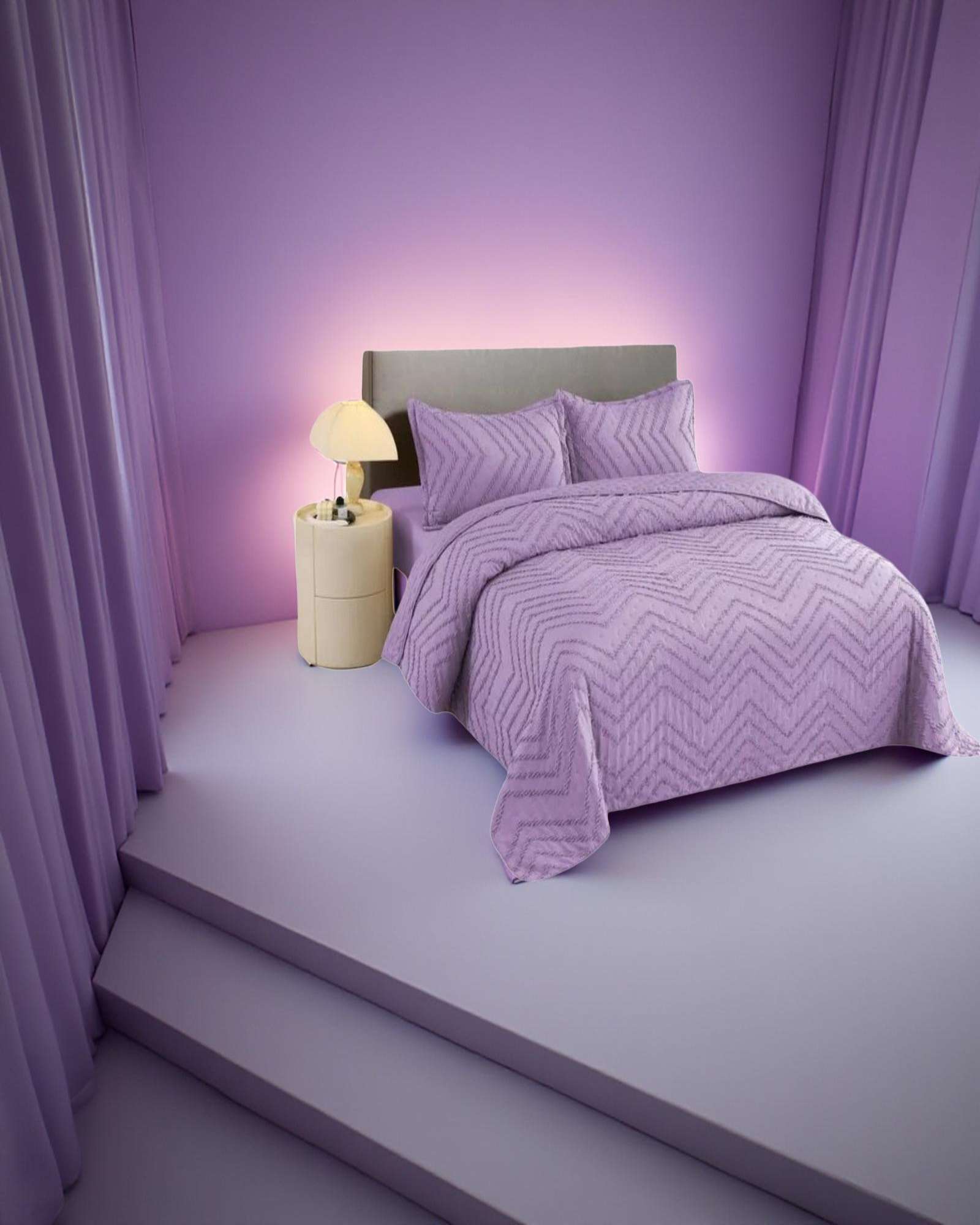 CUBRECAMA QUILT MODERNO DE VERANO DISEÑO CHEVRON KING-SUPER KING - 3