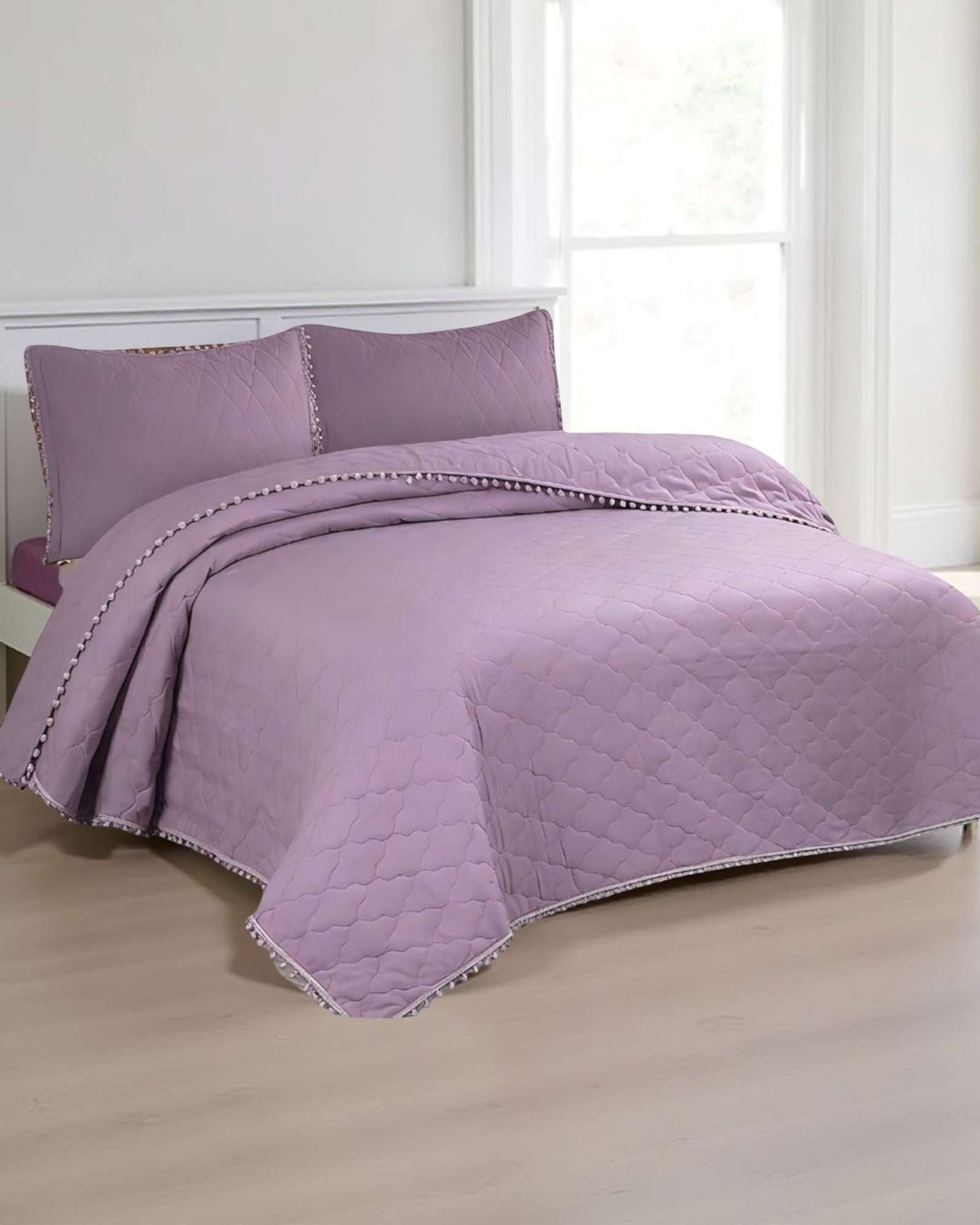 QUILT PREMIUM BLANCO BOHO-CHIC CON POMPONES 2 PLAZAS - 2