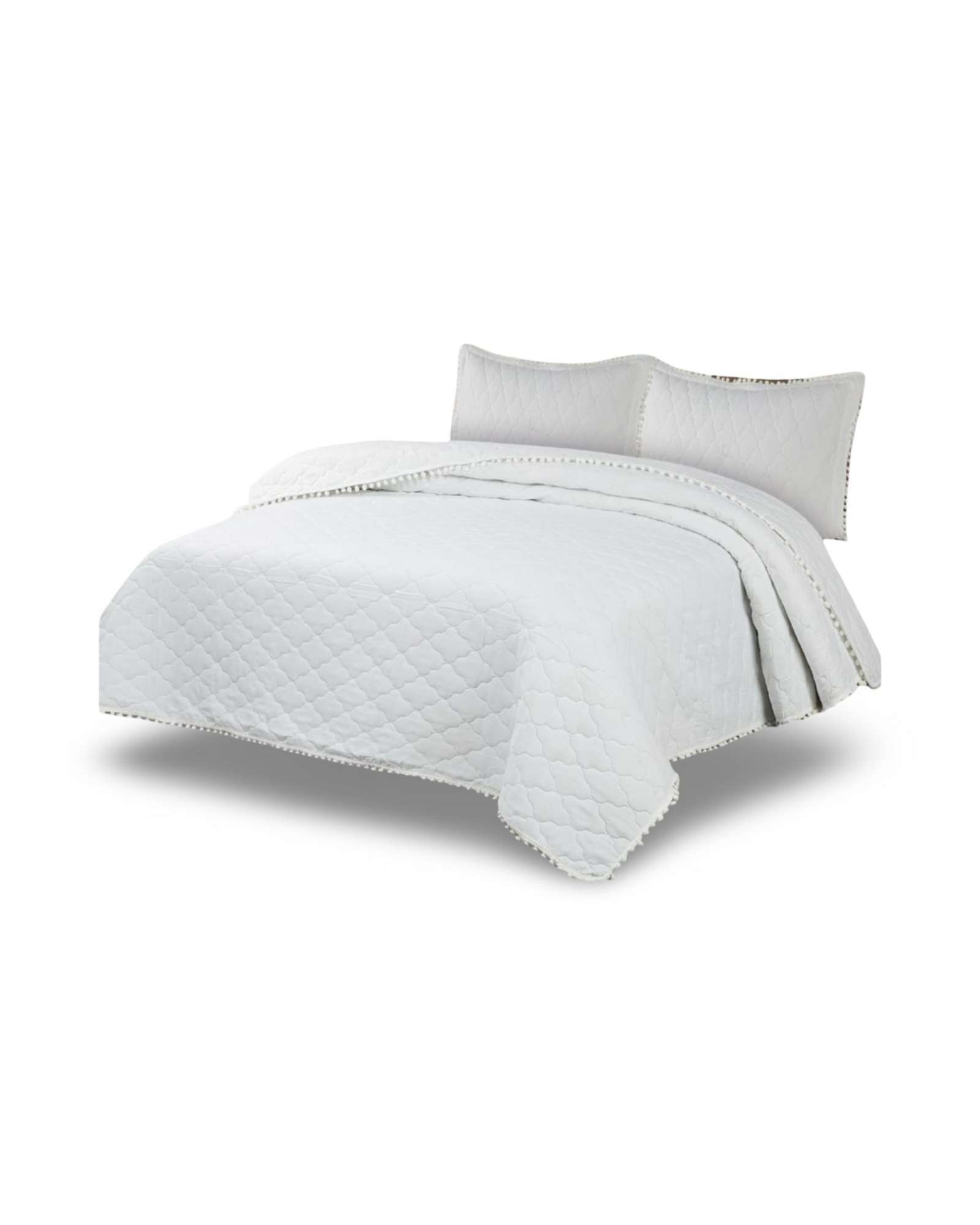 QUILT PREMIUM BLANCO BOHO-CHIC CON POMPONES PLAZA Y MEDIA - 4