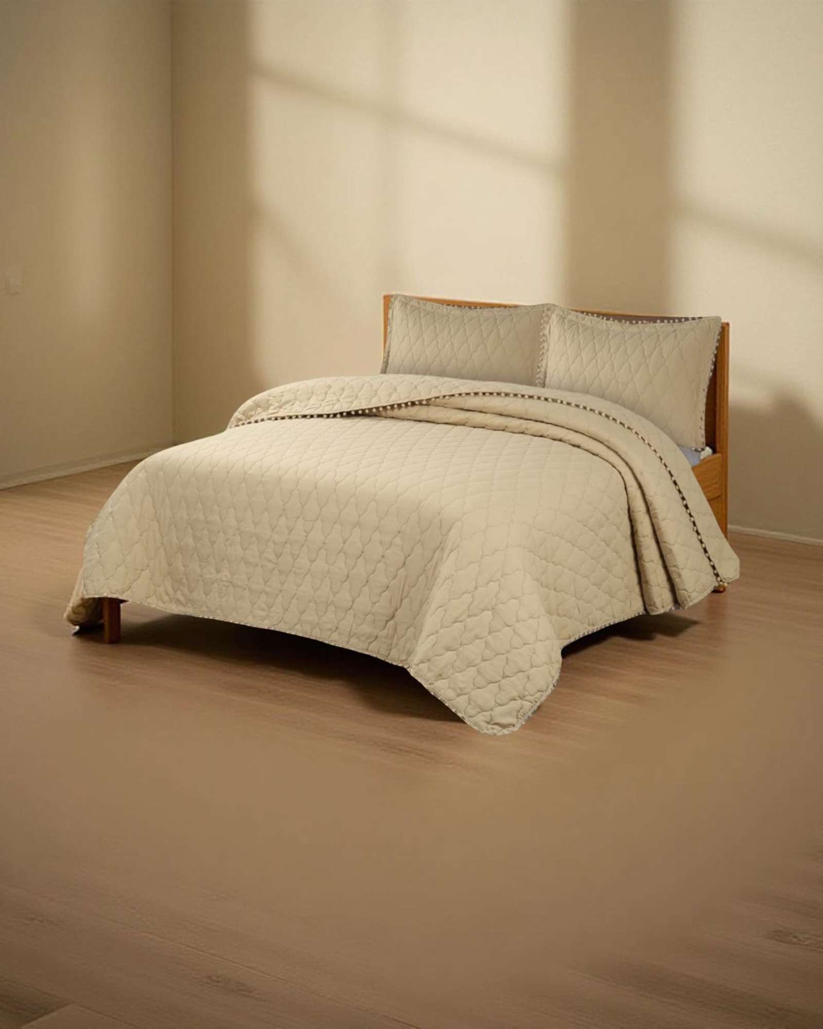 QUILT PREMIUM BLANCO BOHO-CHIC CON POMPONES PLAZA Y MEDIA - 2