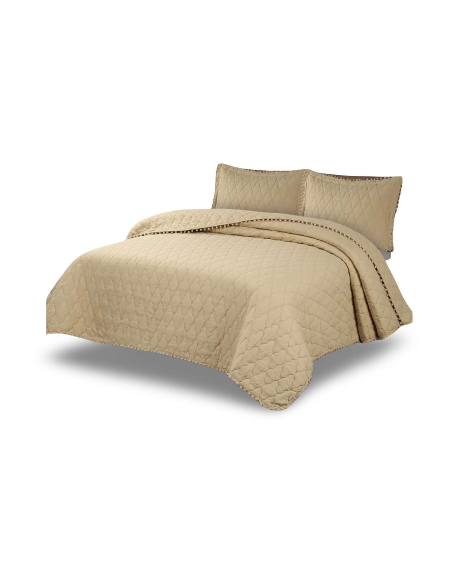 QUILT PREMIUM BLANCO BOHO-CHIC CON POMPONES PLAZA Y MEDIA - 4