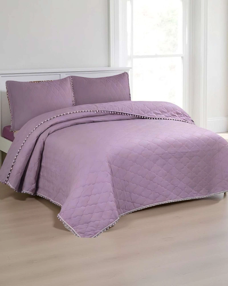 QUILT PREMIUM BLANCO BOHO-CHIC CON POMPONES PLAZA Y MEDIA - 2