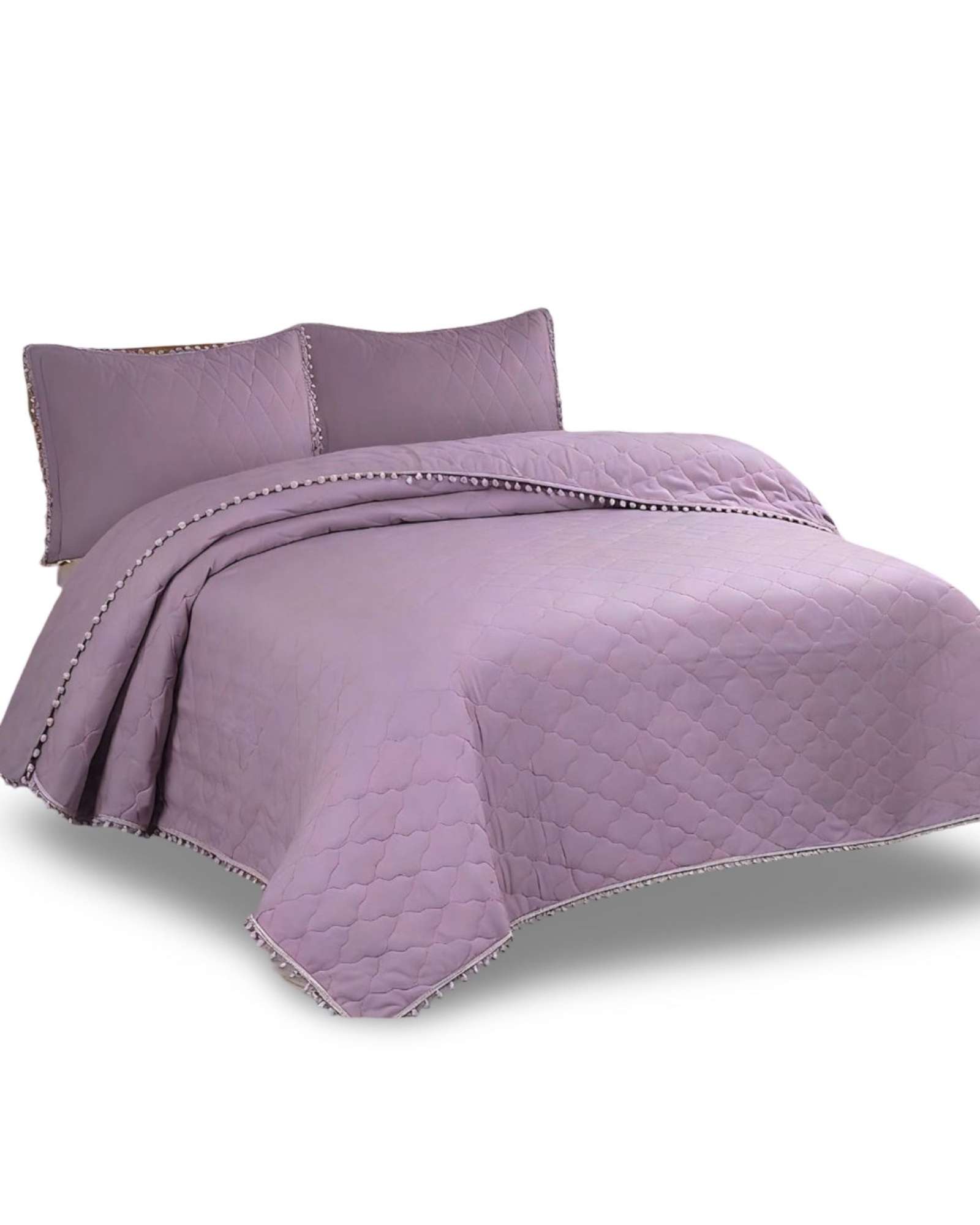 QUILT PREMIUM BLANCO BOHO-CHIC CON POMPONES PLAZA Y MEDIA - 4