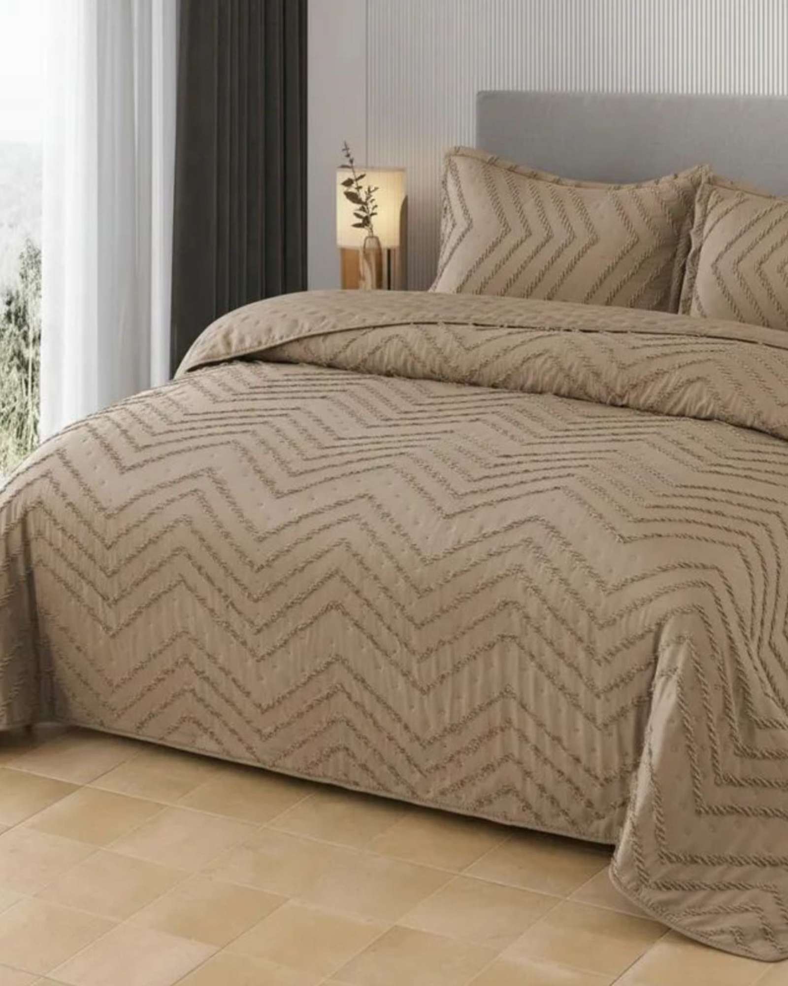 CUBRECAMA QUILT MODERNO DE VERANO DISEÑO CHEVRON PLAZA Y MEDIA - 3