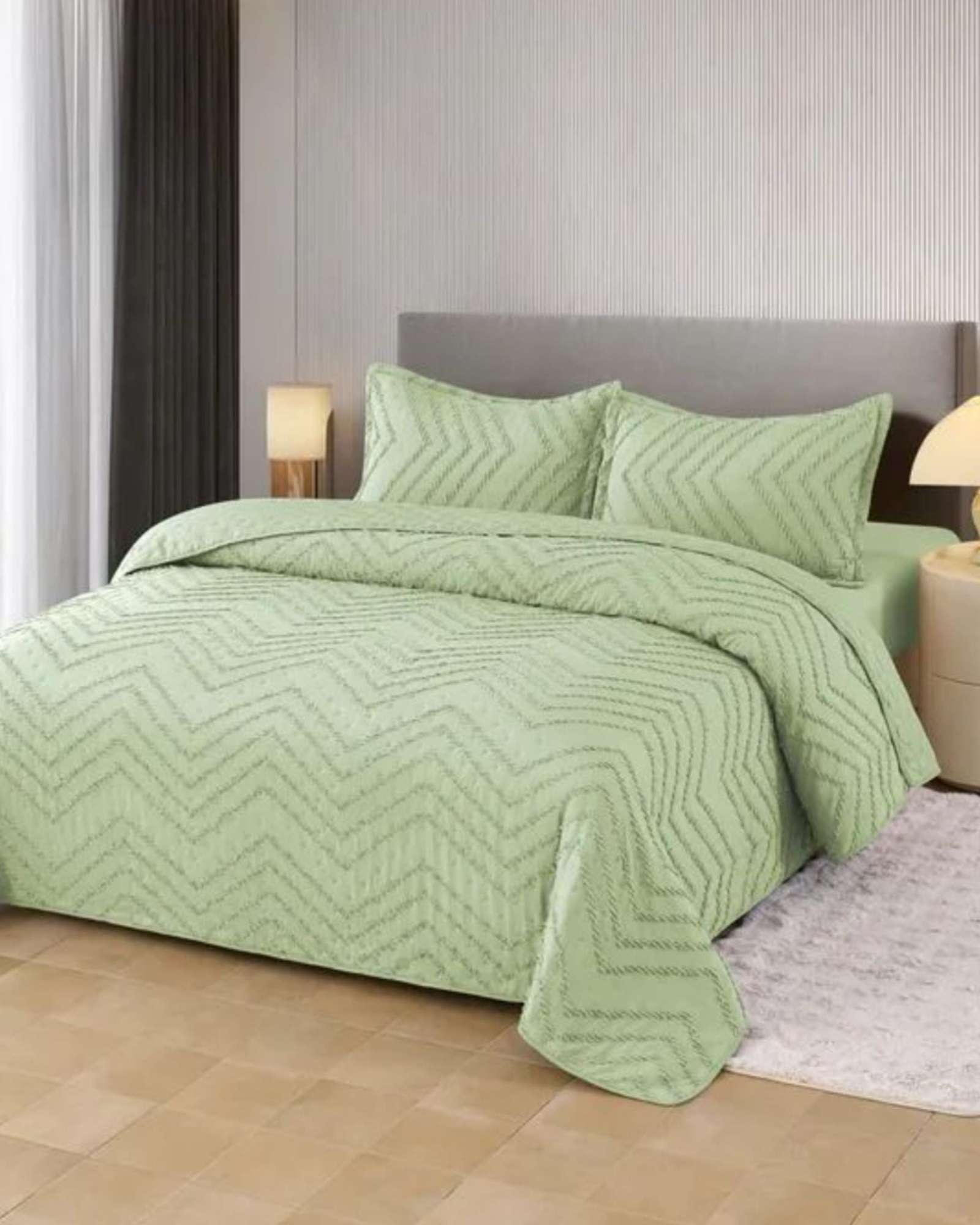 CUBRECAMA QUILT MODERNO DE VERANO DISEÑO CHEVRON PLAZA Y MEDIA - 1