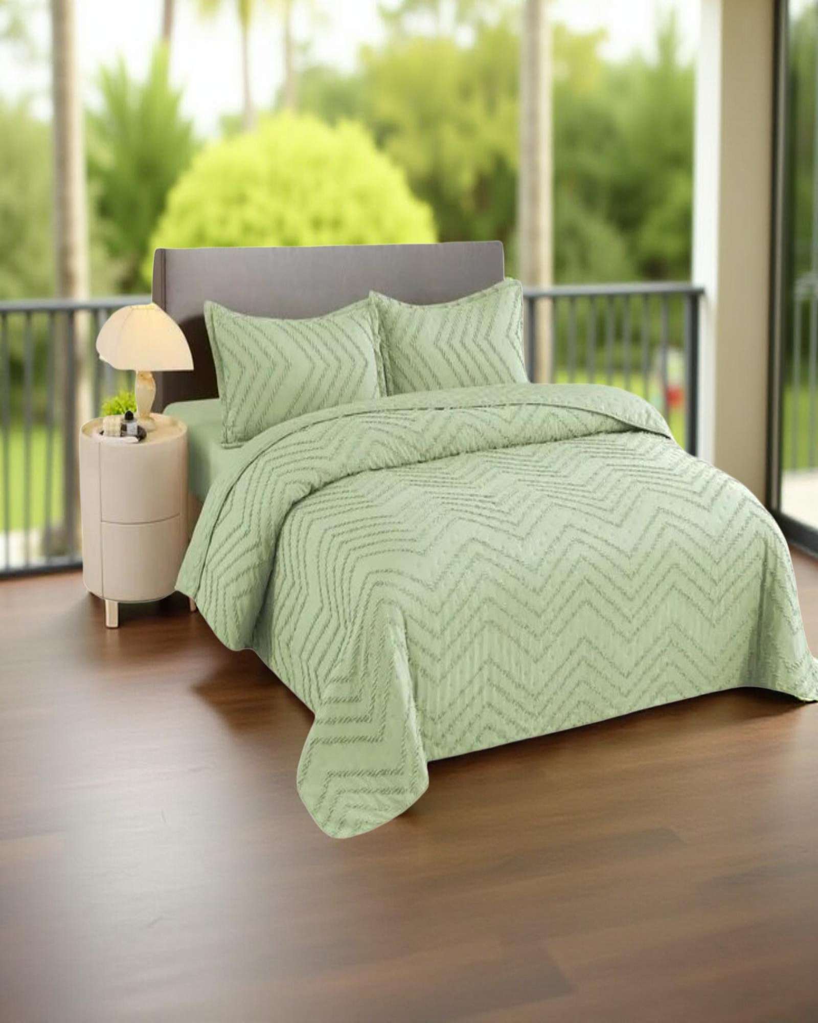 CUBRECAMA QUILT MODERNO DE VERANO DISEÑO CHEVRON PLAZA Y MEDIA - 3