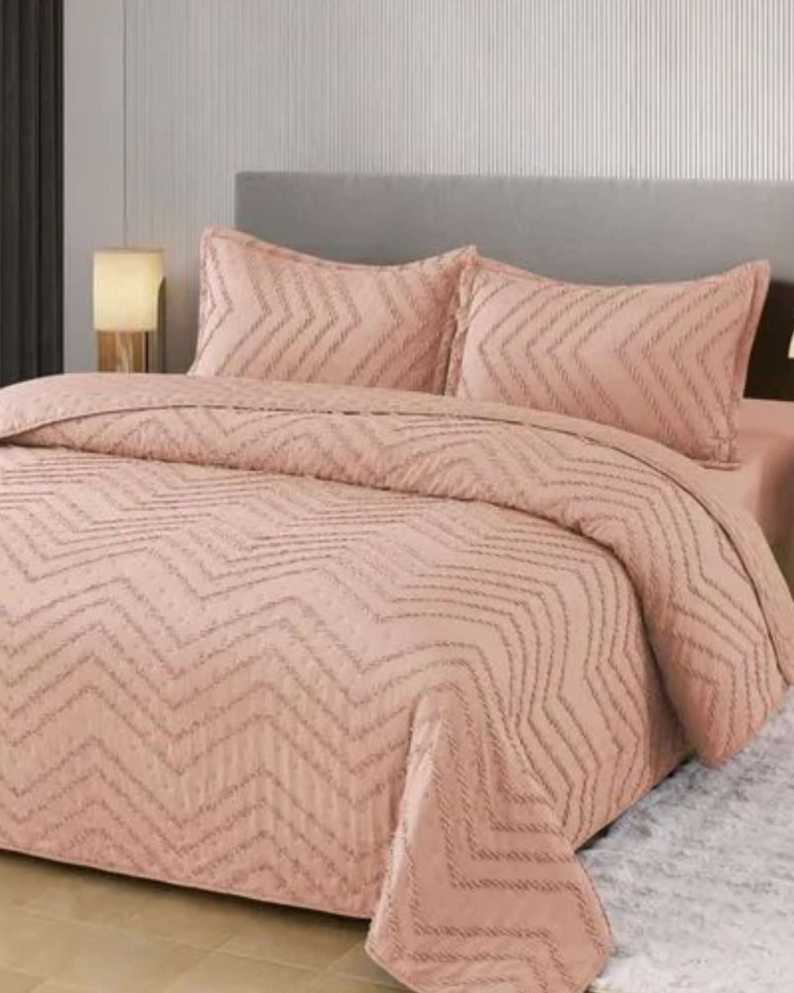 CUBRECAMA QUILT MODERNO DE VERANO DISEÑO CHEVRON KING-SUPER KING - 3