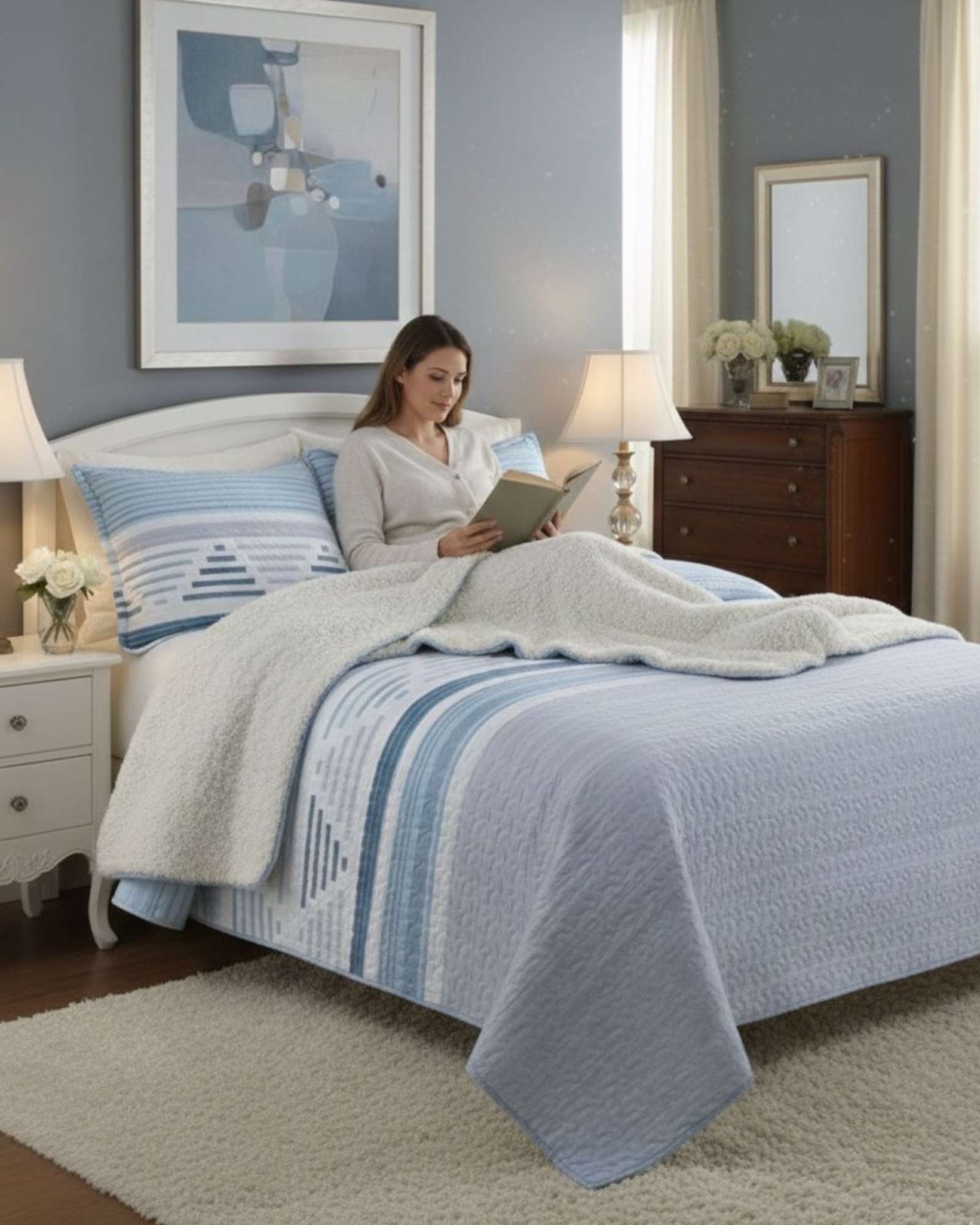 COBERTOR QUILT ELEGANTE CON SHERPA KING MEDIDA 250X270 CM - 2