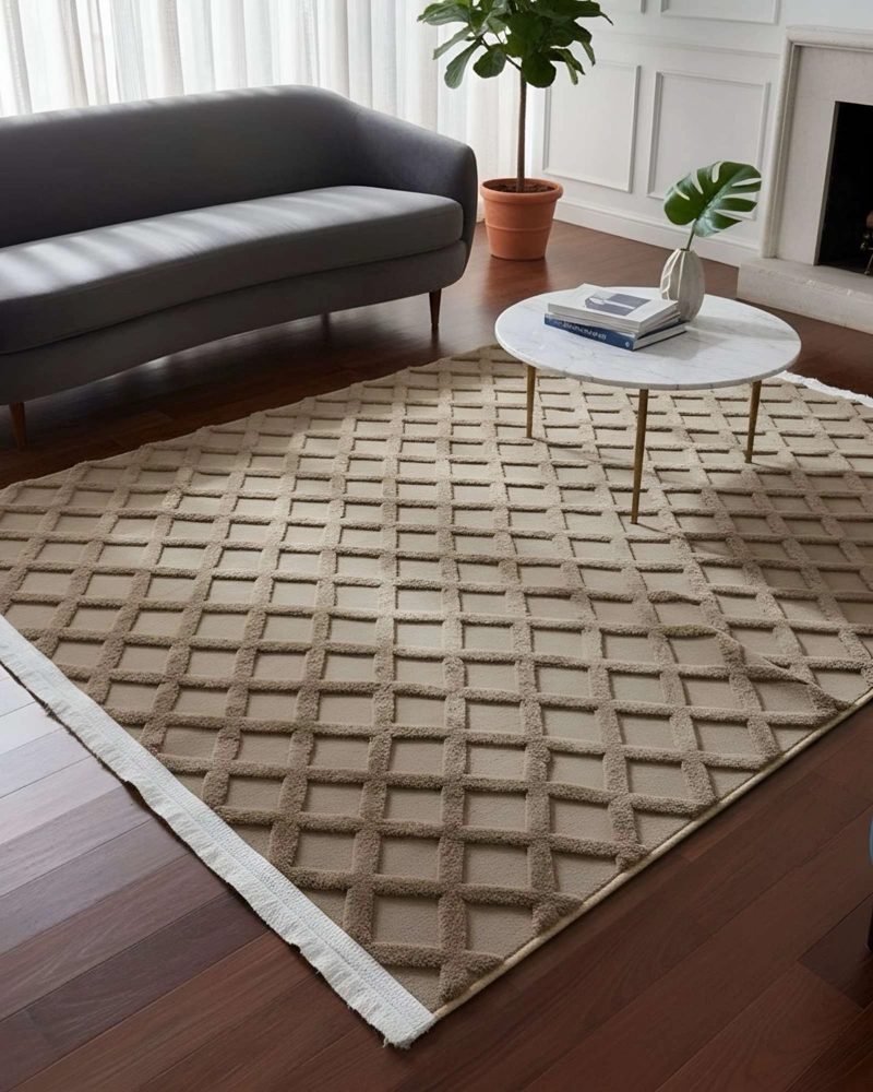 ALFOMBRA JACQUARD TEXTURIZADA CON DISEÑO Y FLECOS 180X200 CM - 1