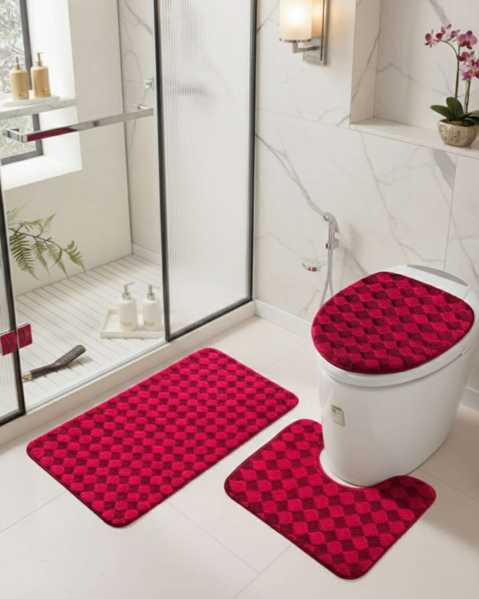 SET DE BAÑO 3 PIEZAS DISEÑO GEOME TRICO 3D - 1