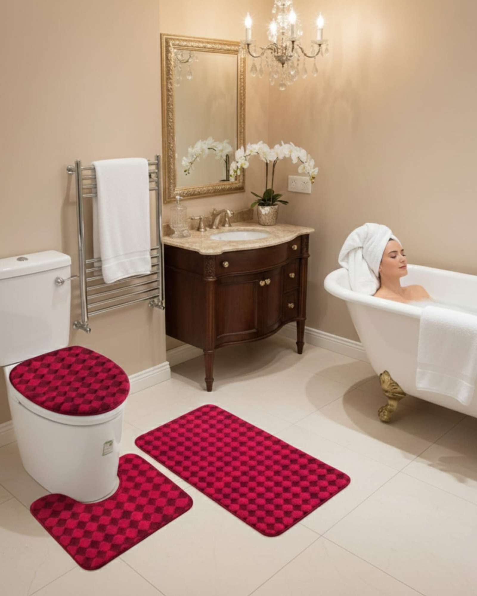 SET DE BAÑO 3 PIEZAS DISEÑO GEOME TRICO 3D - 2