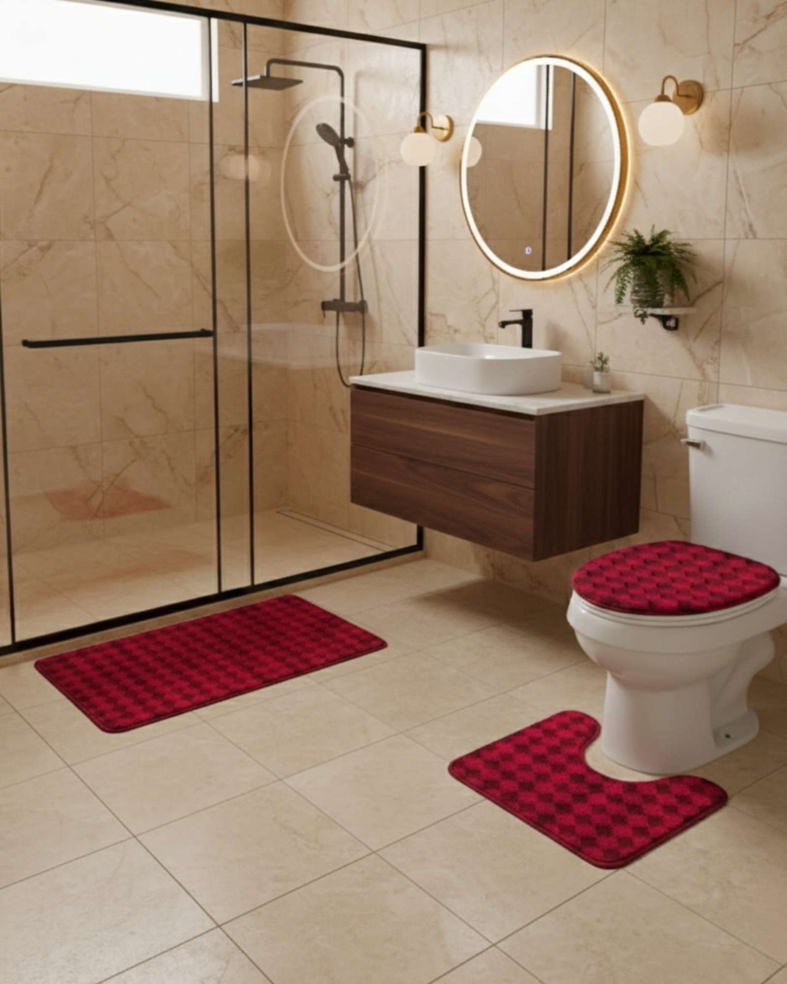 SET DE BAÑO 3 PIEZAS DISEÑO GEOME TRICO 3D - 3
