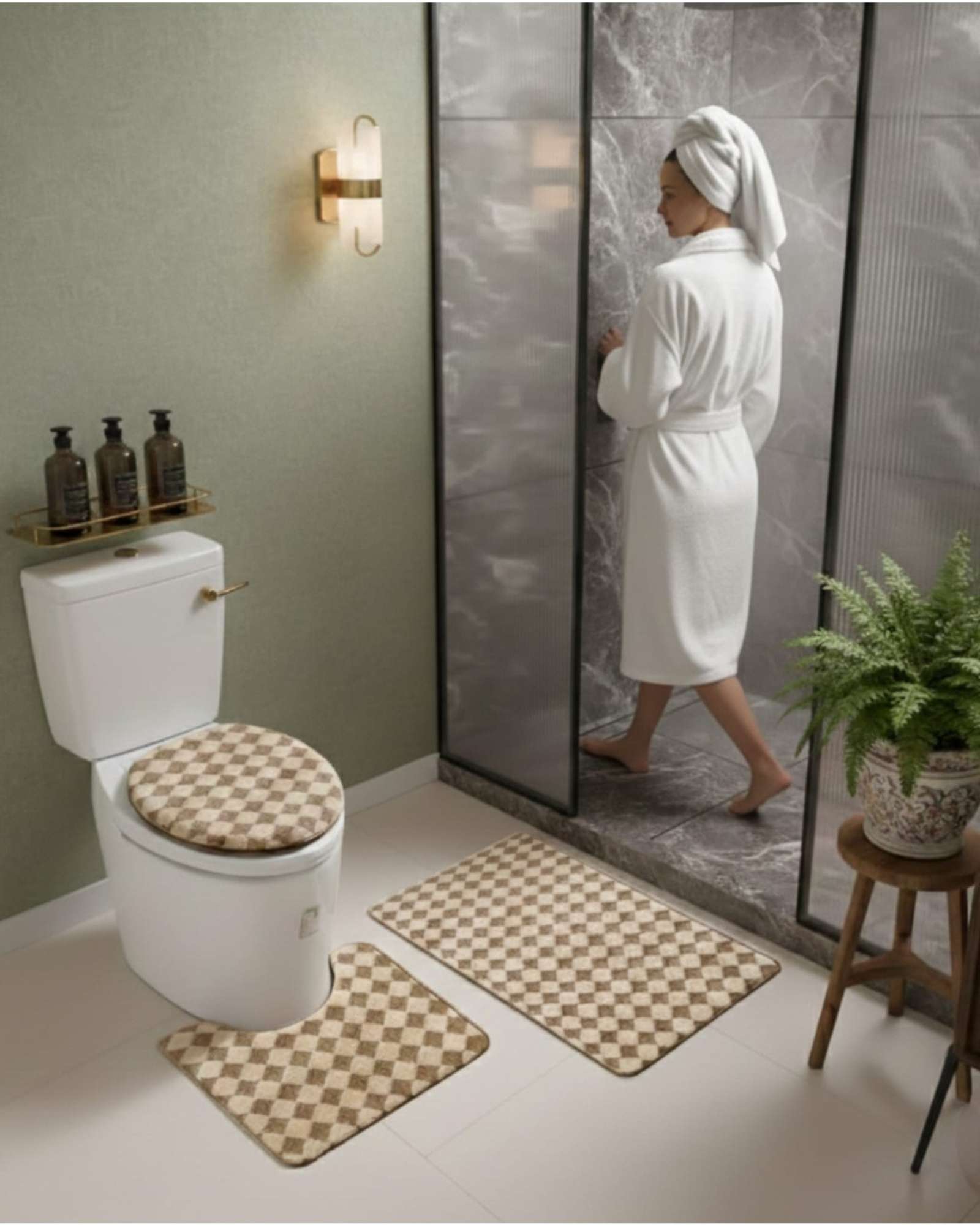 SET DE BAÑO 3 PIEZAS DISEÑO GEOME TRICO 3D - 2
