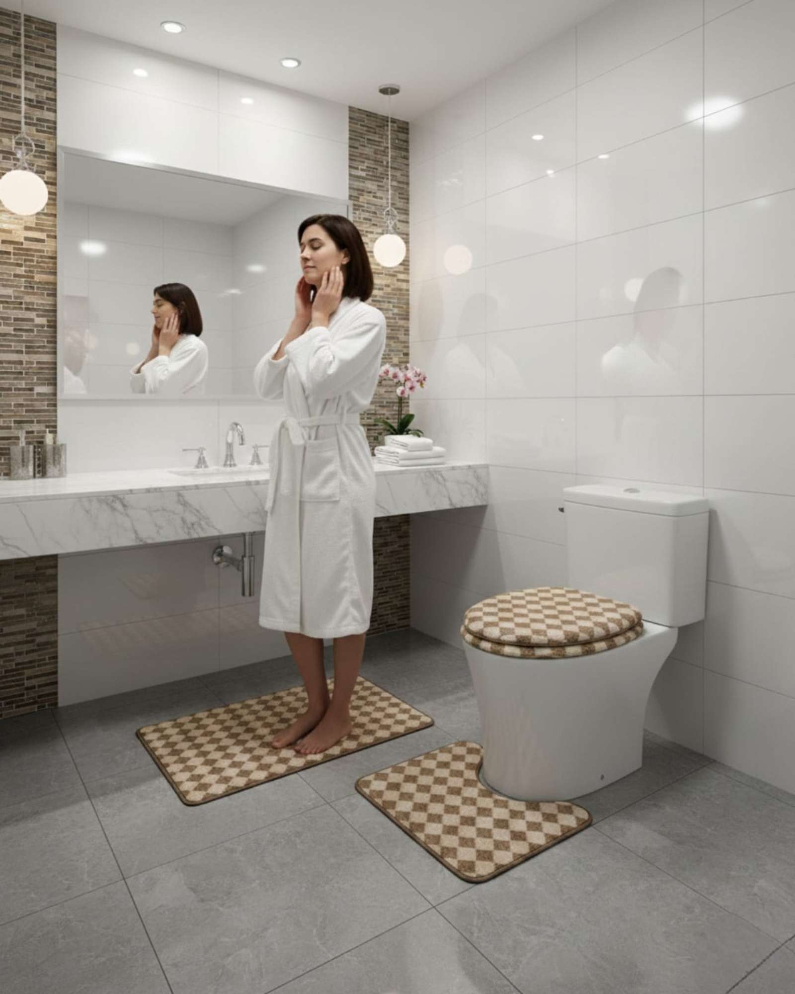 SET DE BAÑO 3 PIEZAS DISEÑO GEOME TRICO 3D - 3