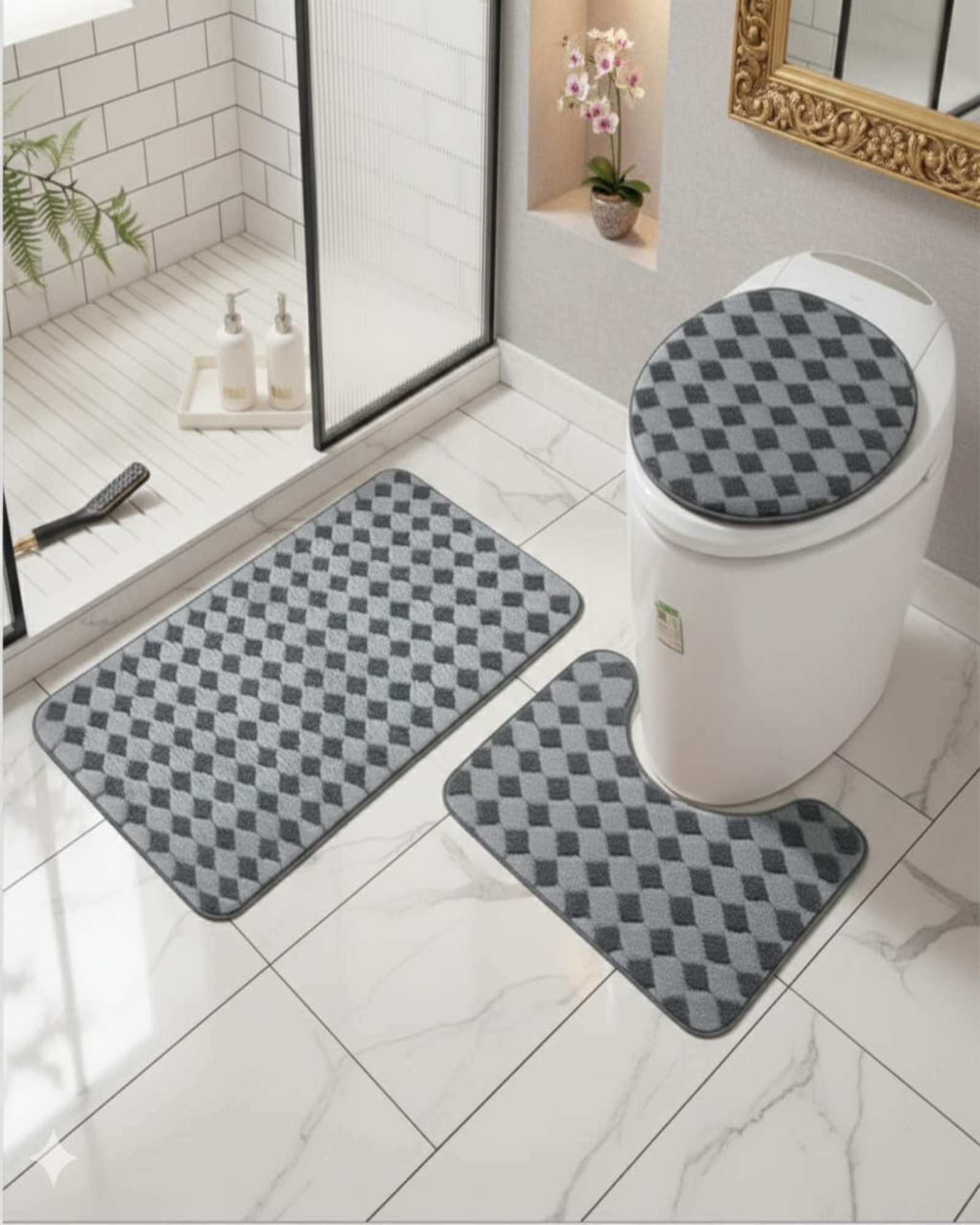 SET DE BAÑO 3 PIEZAS DISEÑO GEOME TRICO 3D - 1