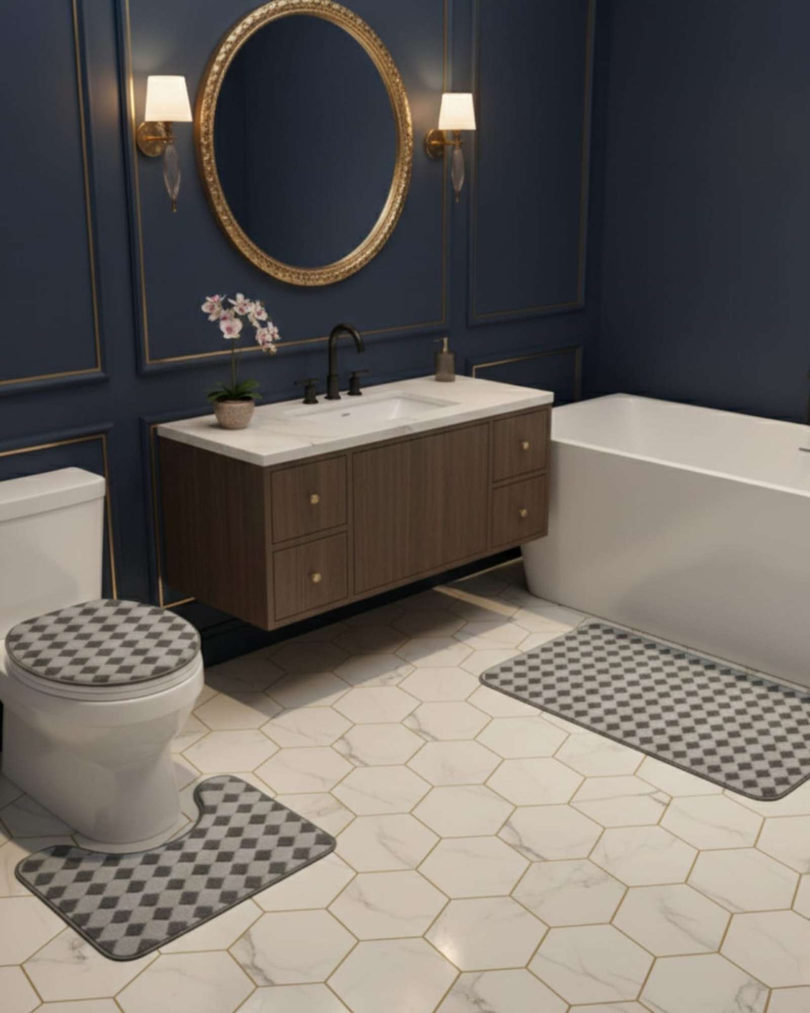 SET DE BAÑO 3 PIEZAS DISEÑO GEOME TRICO 3D - 2
