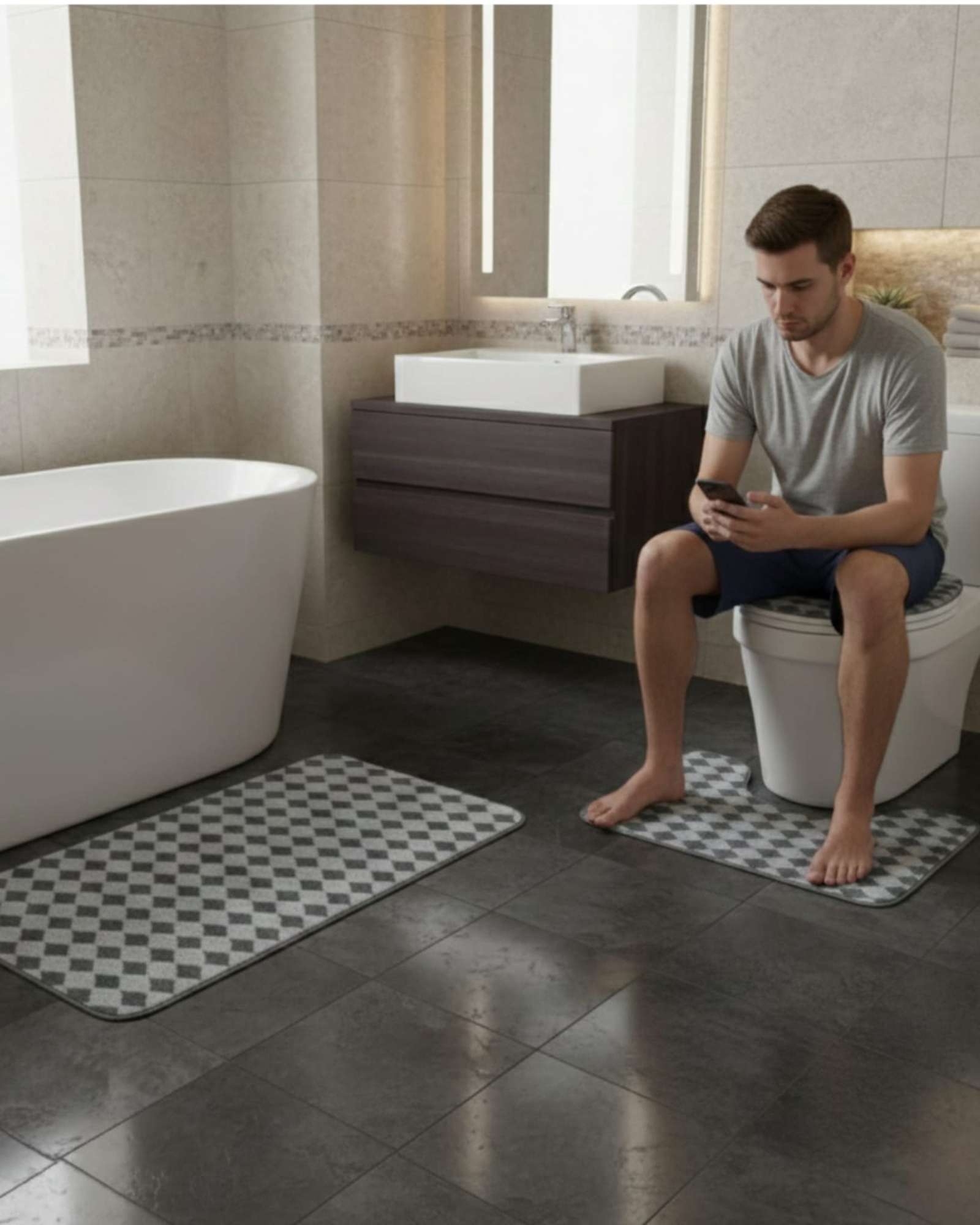 SET DE BAÑO 3 PIEZAS DISEÑO GEOME TRICO 3D - 4