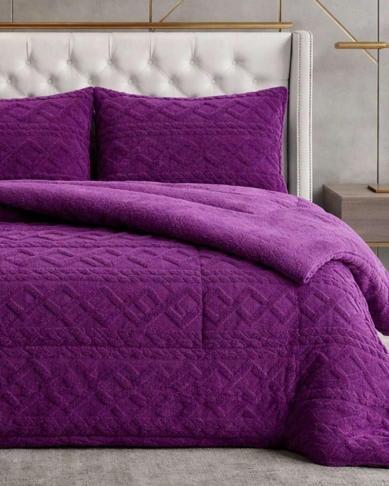 JUEGO DE CUBRECAMA SHERPA CON RELIEVE TRENZADO  KING - 1