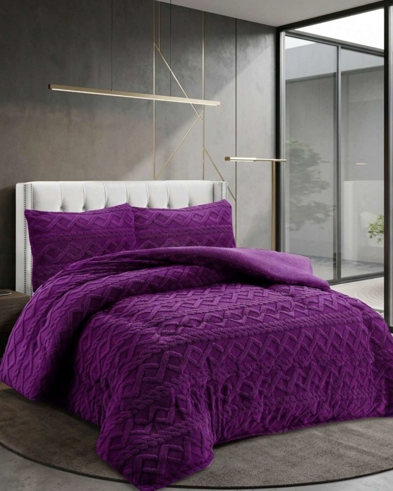 JUEGO DE CUBRECAMA SHERPA CON RELIEVE TRENZADO  KING - 3