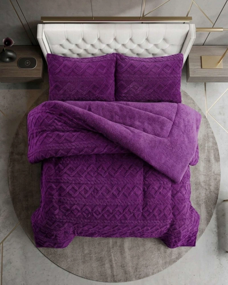 JUEGO DE CUBRECAMA SHERPA CON RELIEVE TRENZADO  KING - 5