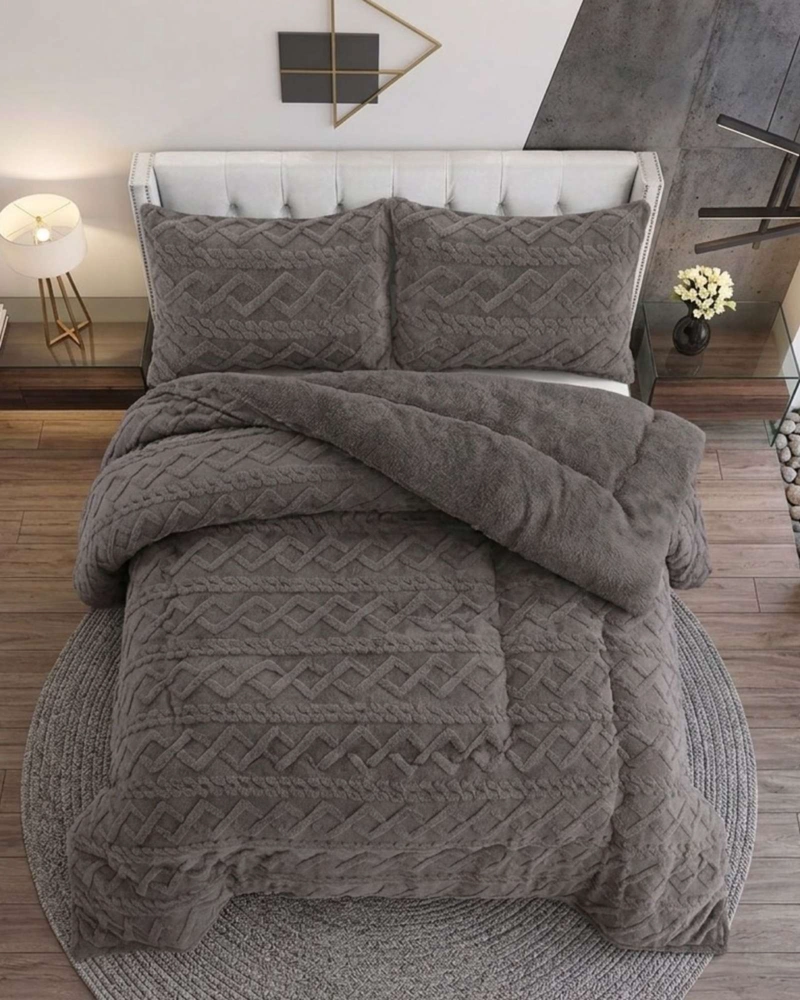 JUEGO DE CUBRECAMA SHERPA CON RELIEVE TRENZADO  2 PLAZAS - 5