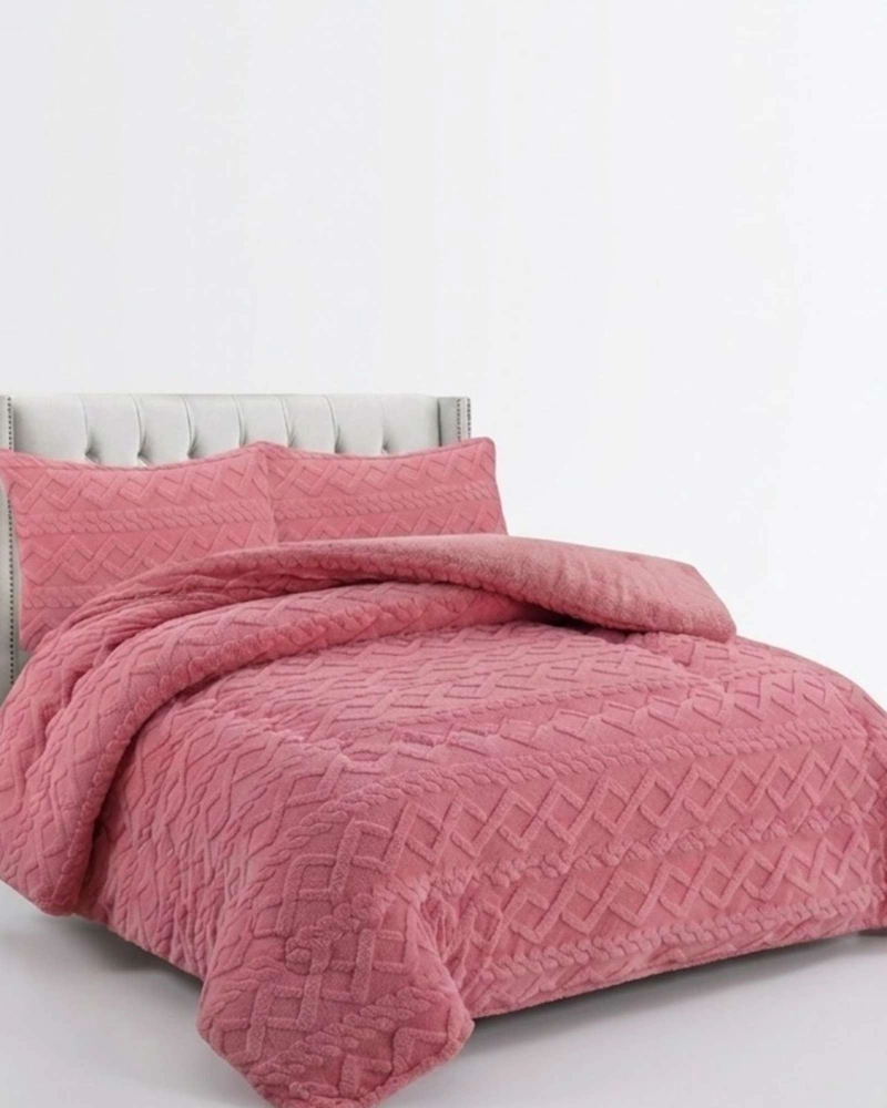 JUEGO DE CUBRECAMA SHERPA CON RELIEVE TRENZADO  2 PLAZAS - 4