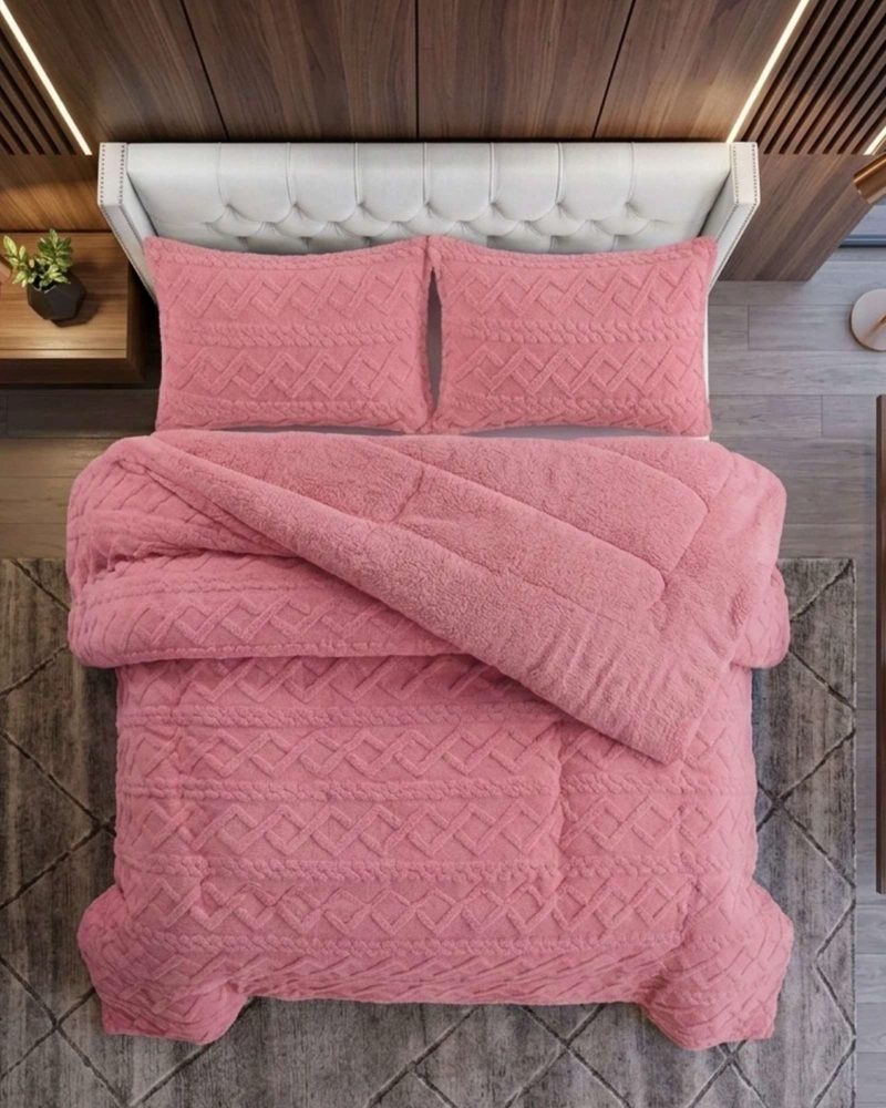 JUEGO DE CUBRECAMA SHERPA CON RELIEVE TRENZADO  2 PLAZAS - 5