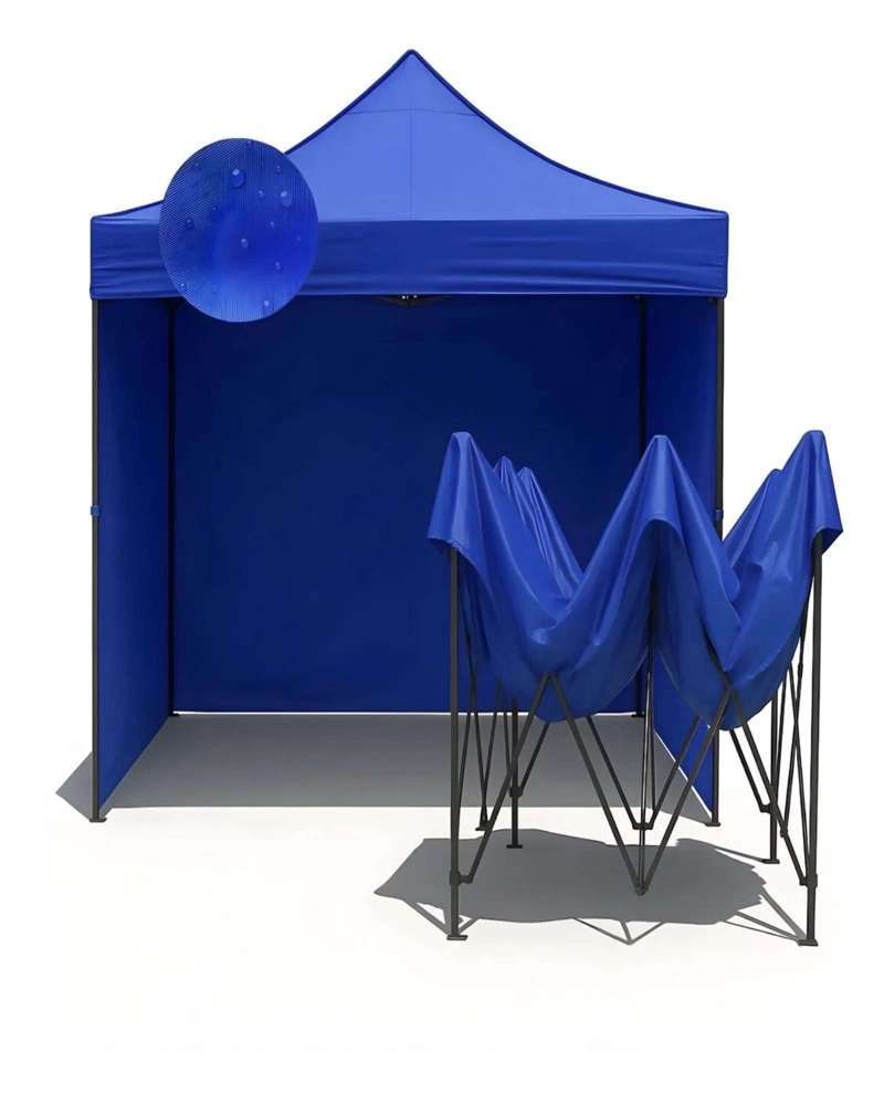 TOLDO PLEGABLE 3X3 CON LATERALES AZUL PROTECCION UV E IMPERMEABLE - 1