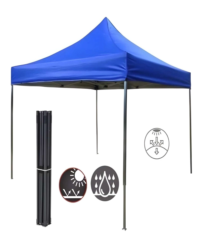 TOLDO PLEGABLE 3X3 CON LATERALES AZUL PROTECCION UV E IMPERMEABLE - 2