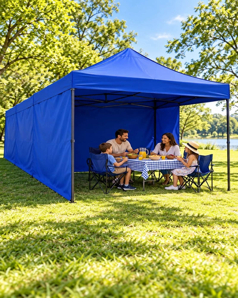 TOLDO PLEGABLE AZUL 3 × 3 M CON FILTRO UV MAS LATERAL - 5