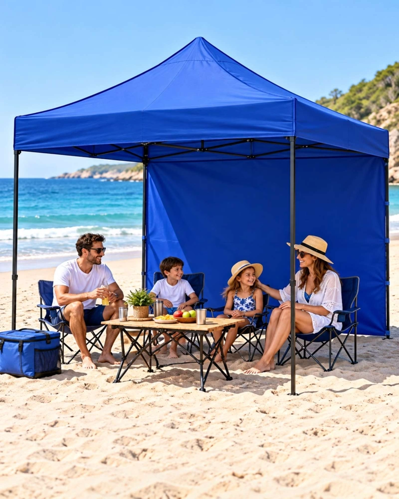 TOLDO PLEGABLE AZUL 3 × 3 M CON FILTRO UV MAS LATERAL - 6