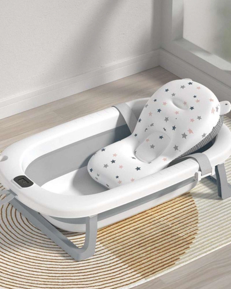 BAÑERA PLEGABLE GRIS PARA BEBE  CON TERMOMETRO DIGITAL Y COJIN DE SOPORTE ESTRELLAS - 4