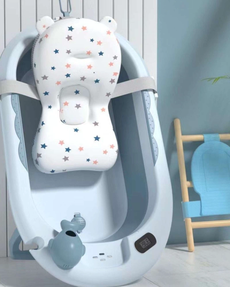 BAÑERA PLEGABLE AZUL ERGONOMICA PARA BEBE  CON COJIN DE SEGURIDAD Y TERMOMETRO DIGITAL - 4