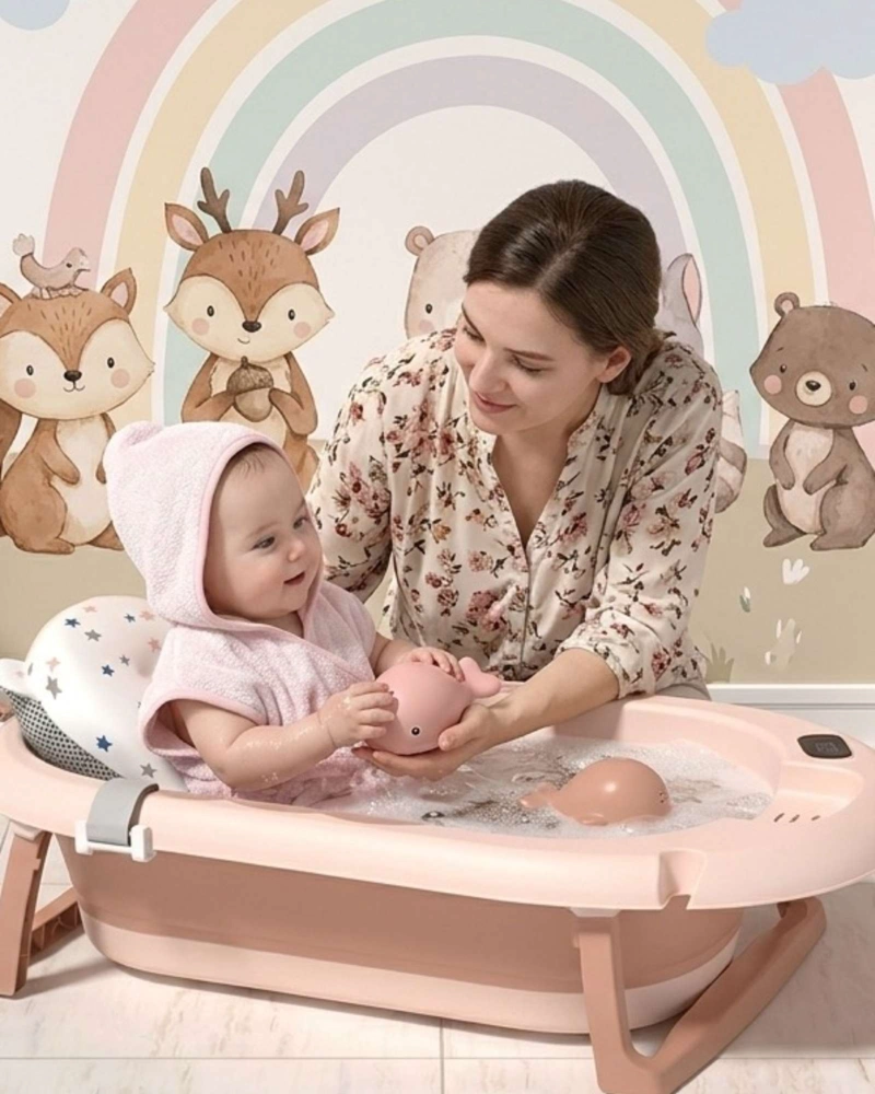 BAÑERA PLEGABLE ERGONOMICA PARA BEBE  CON COJIN DE SEGURIDAD Y TERMOMETRO DIGITAL - 1