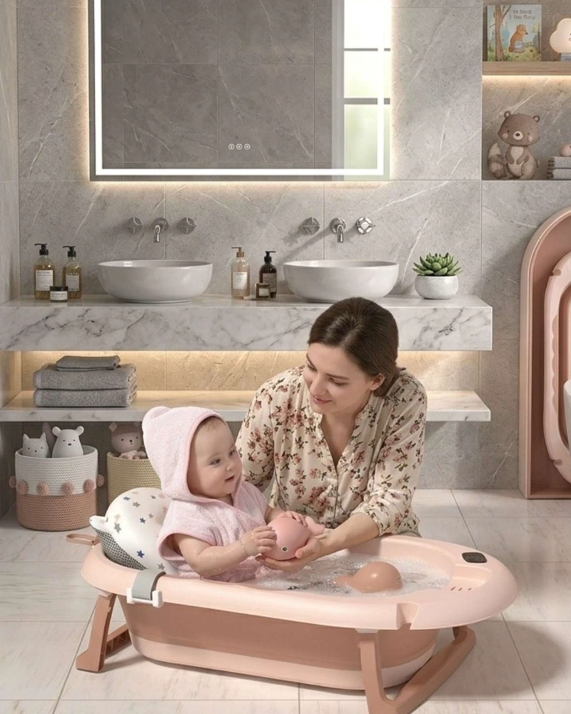 BAÑERA PLEGABLE ERGONOMICA PARA BEBE  CON COJIN DE SEGURIDAD Y TERMOMETRO DIGITAL - 4