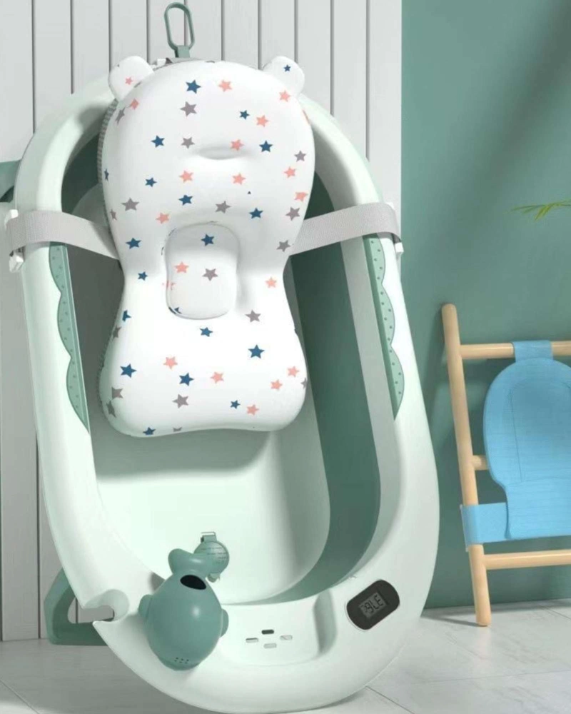 BAÑERA PLEGABLE VERDE ERGONOMICA PARA BEBE  CON COJIN DE SEGURIDAD Y TERMOMETRO DIGITAL - 5