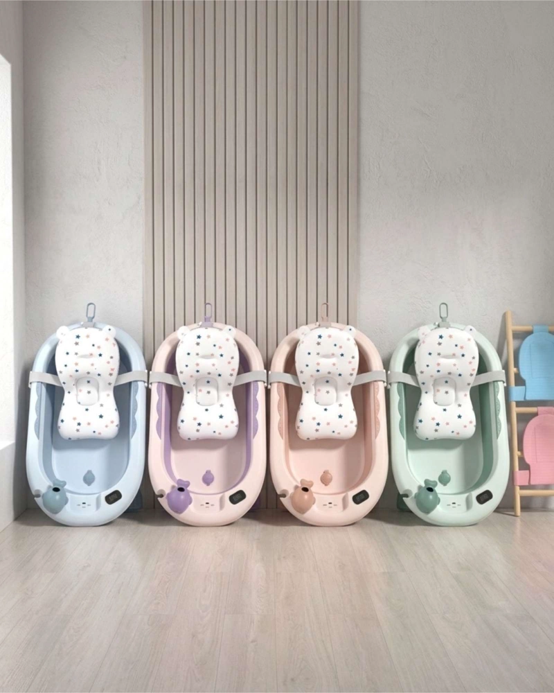 BAÑERA PLEGABLE VERDE ERGONOMICA PARA BEBE  CON COJIN DE SEGURIDAD Y TERMOMETRO DIGITAL - 6