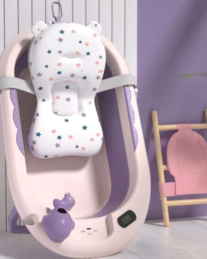 BAÑERA PLEGABLE LILA ERGONOMICA PARA BEBE  CON COJIN DE SEGURIDAD Y TERMOMETRO DIGITAL - 4