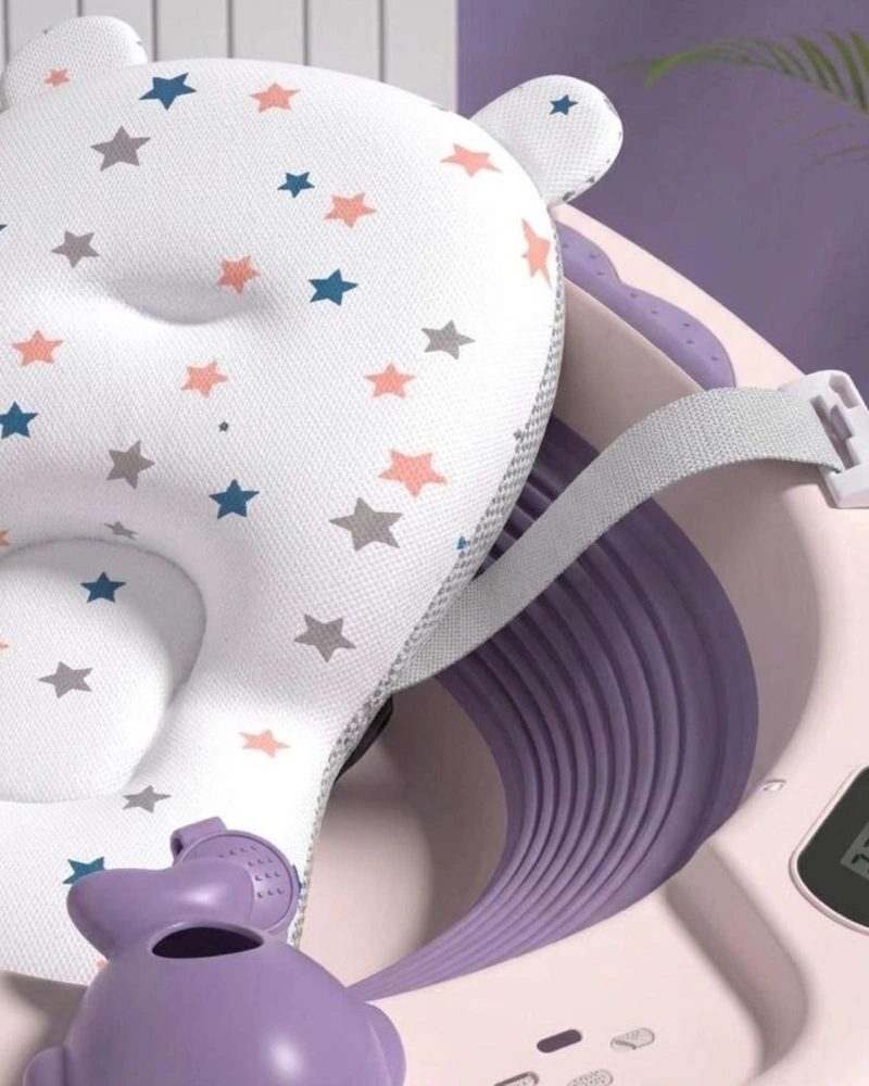 BAÑERA PLEGABLE LILA ERGONOMICA PARA BEBE  CON COJIN DE SEGURIDAD Y TERMOMETRO DIGITAL - 5