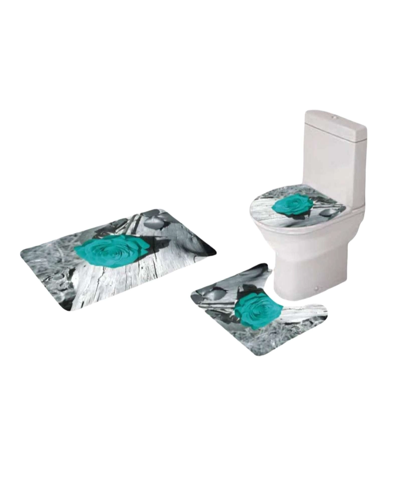 JUEGO DE BAÑO COMPLETO 5 PIEZAS CORTINA DE TELA Y FORRO DE DUCHA - 3