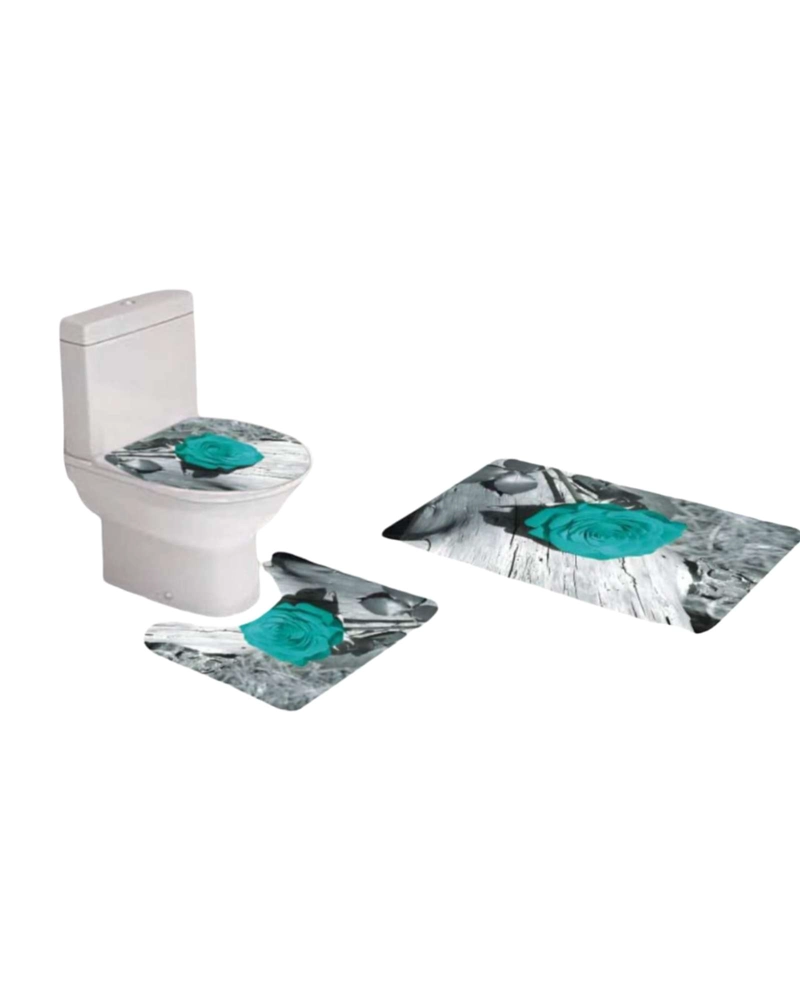 JUEGO DE BAÑO COMPLETO 5 PIEZAS CORTINA DE TELA Y FORRO DE DUCHA - 4