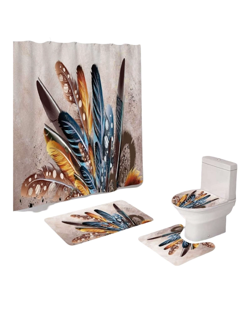 JUEGO DE BAÑO COMPLETO 5 PIEZAS CORTINA DE TELA Y FORRO DE DUCHA - 2