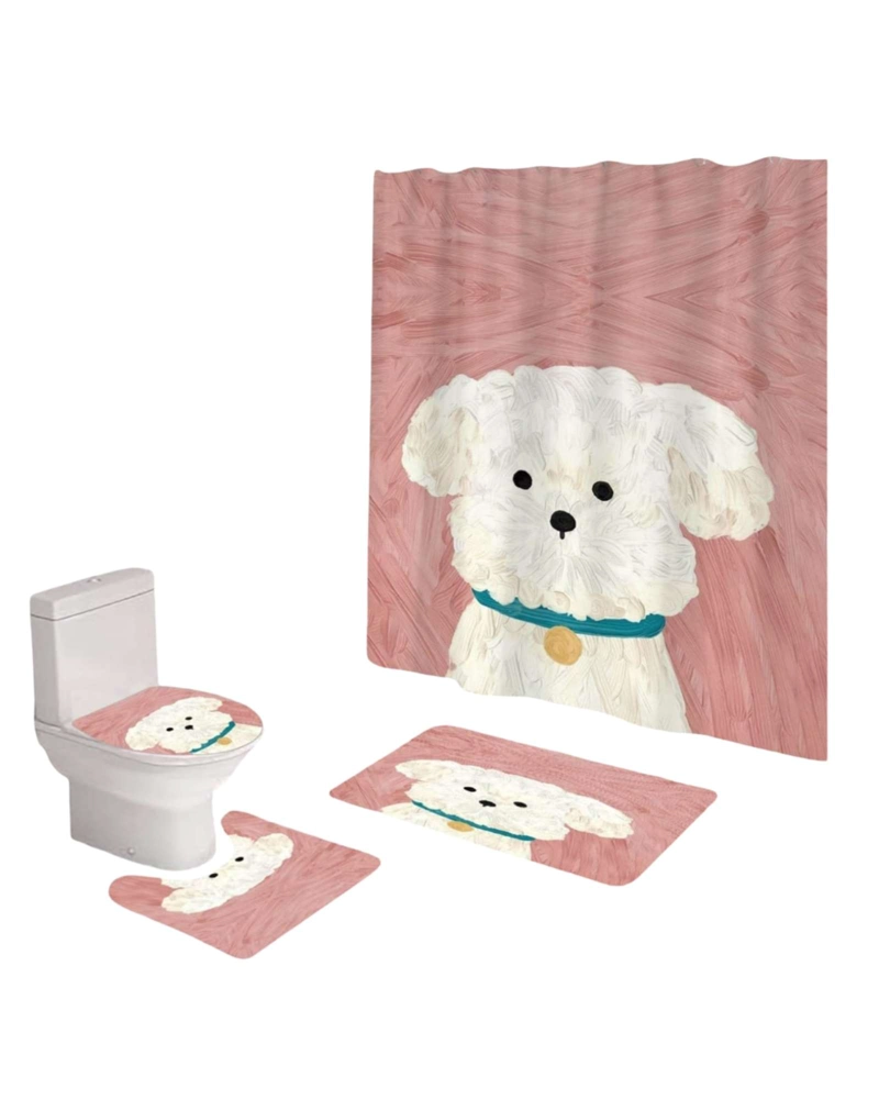 JUEGO DE BAÑO COMPLETO 5 PIEZAS CORTINA DE TELA Y FORRO DE DUCHA - 2
