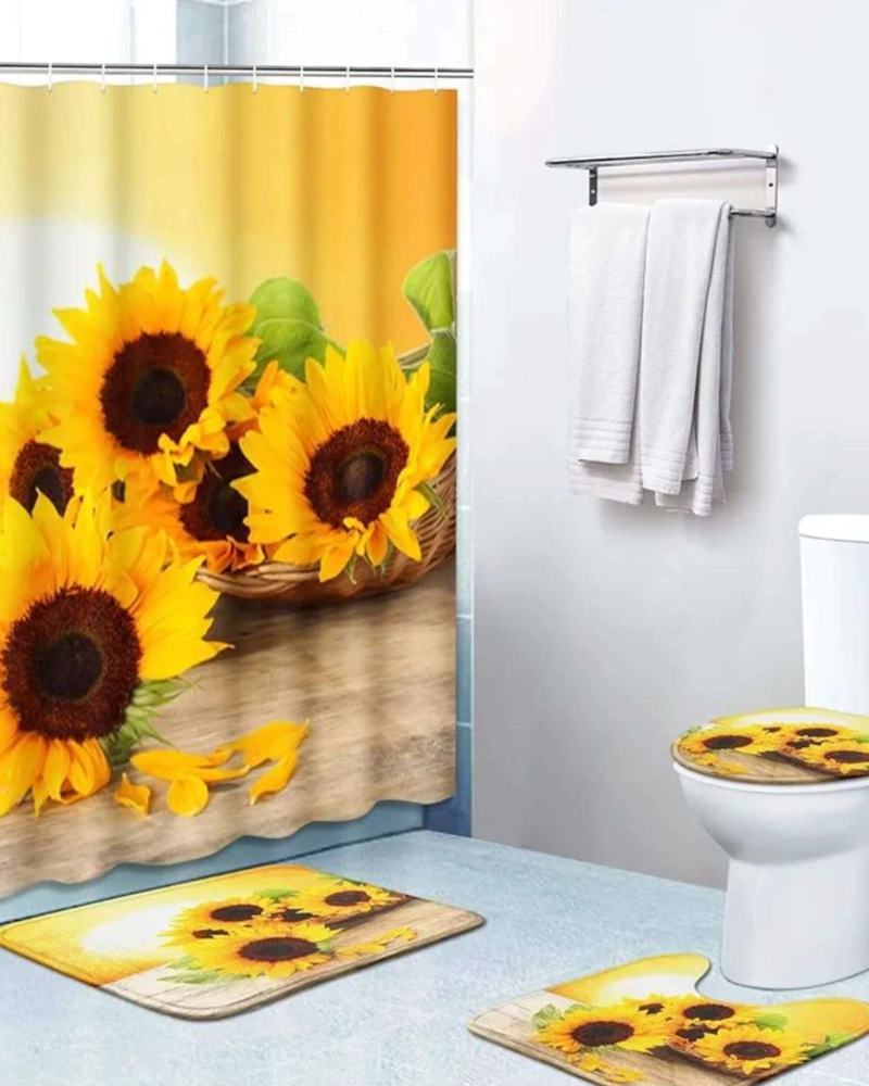 JUEGO DE BAÑO COMPLETO 5 PIEZAS CORTINA DE TELA Y FORRO DE DUCHA - 2