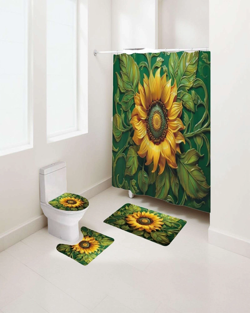 JUEGO DE BAÑO COMPLETO 5 PIEZAS CORTINA DE TELA Y FORRO DE DUCHA - 3