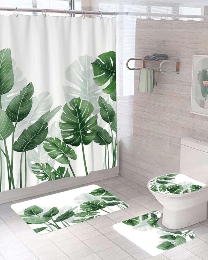 JUEGO DE BAÑO COMPLETO 5 PIEZAS CORTINA DE TELA Y FORRO DE DUCHA - 3
