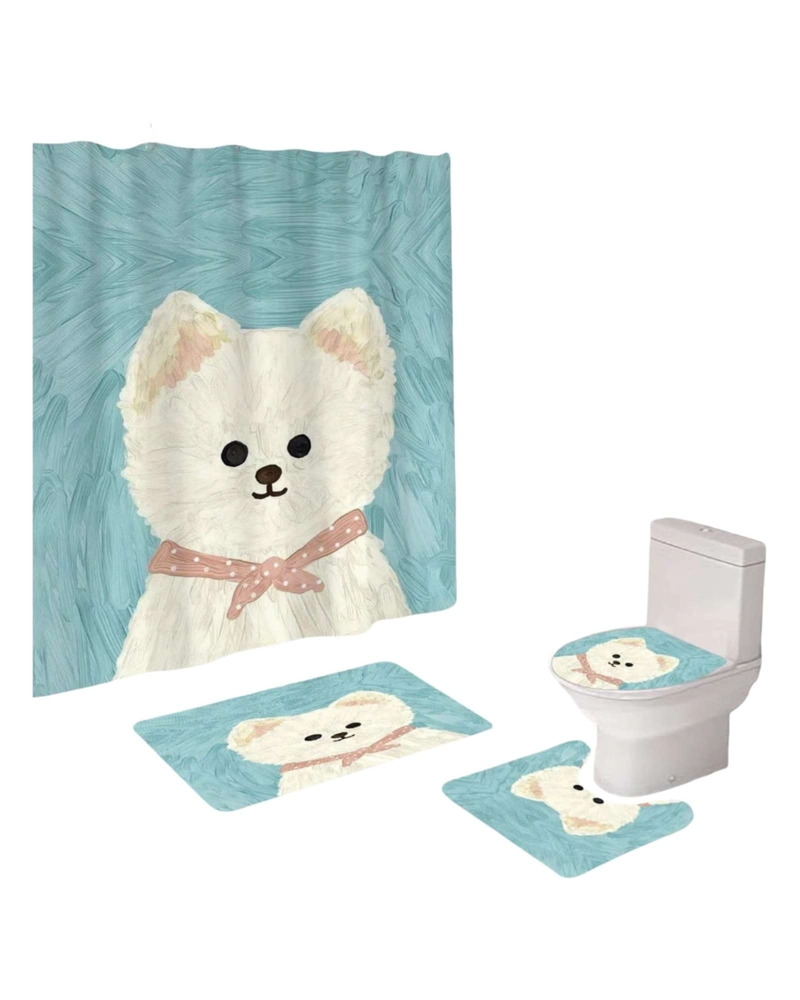 JUEGO DE BAÑO COMPLETO 5 PIEZAS CORTINA DE TELA Y FORRO DE DUCHA - 2