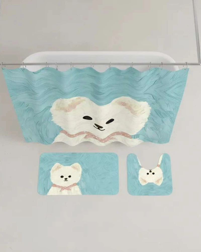 JUEGO DE BAÑO COMPLETO 5 PIEZAS CORTINA DE TELA Y FORRO DE DUCHA - 3