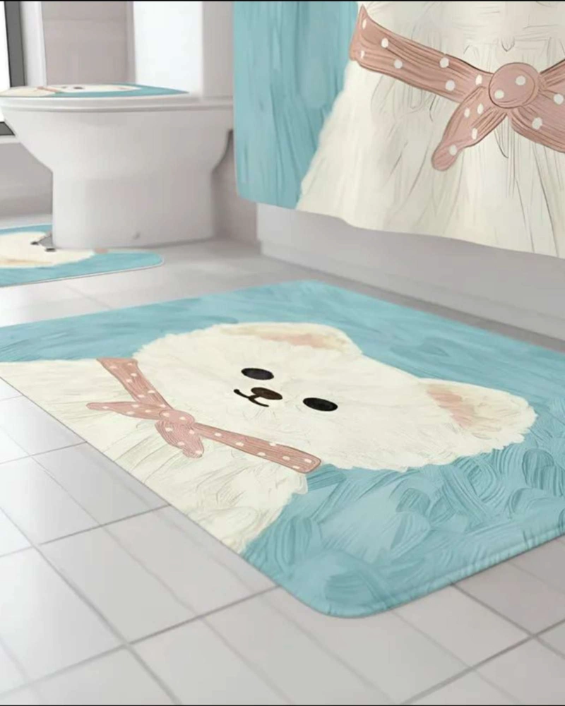JUEGO DE BAÑO COMPLETO 5 PIEZAS CORTINA DE TELA Y FORRO DE DUCHA - 4