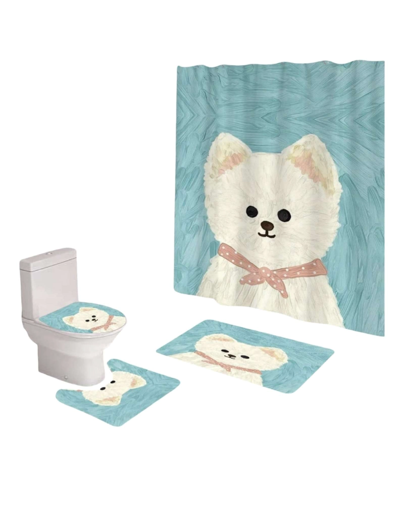 JUEGO DE BAÑO COMPLETO 5 PIEZAS CORTINA DE TELA Y FORRO DE DUCHA - 6